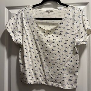 Goddess White and Blue Lace Floral Top